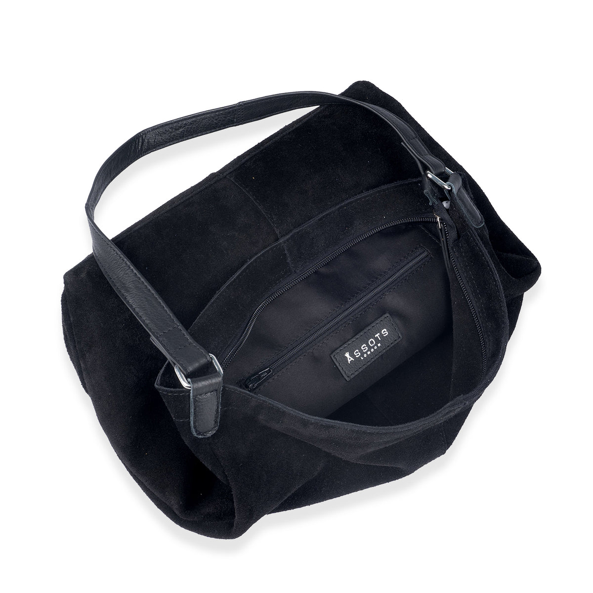 Assots London Tina Suede Slouchy Shoulder Bag - Black V32518393 2