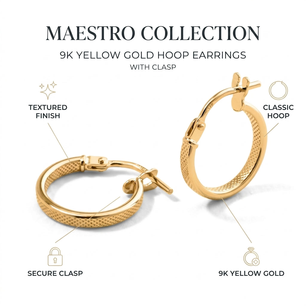 Maestro Collection-9K Yellow Gold Hoop Earring with Clasp(Width 1.96mm) V32653111 4