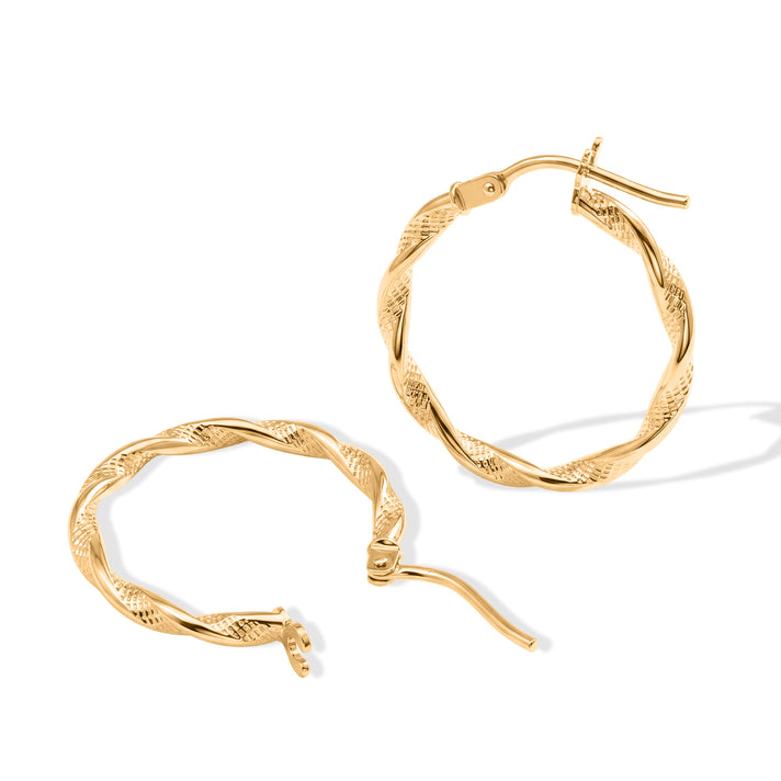 Maestro Collection - 9K Yellow Gold Twisted Hoop Earring with Clasp 8646993 2