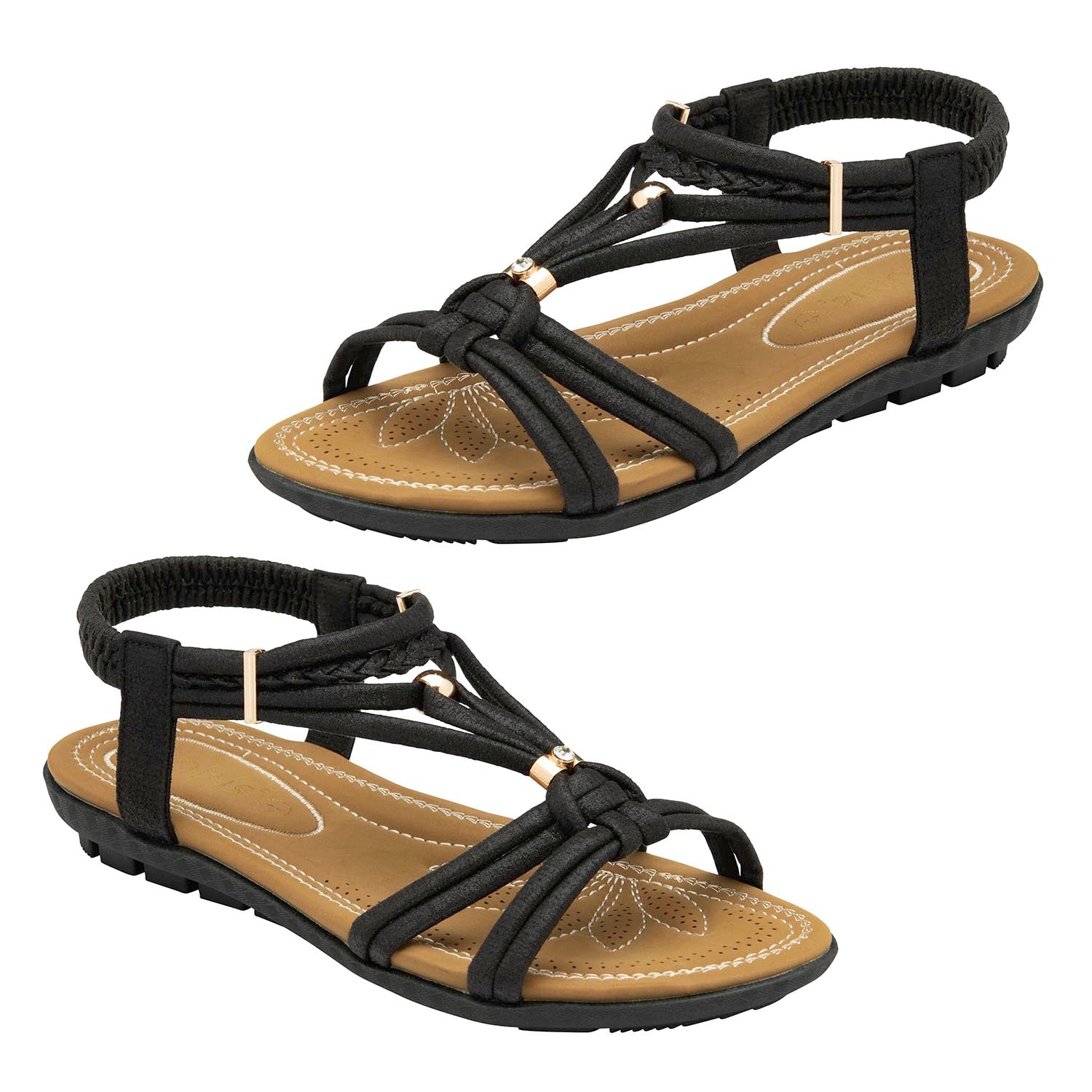 Lotus Domenica Open-Toe Elasticated Strappy Flat Sandals (Size 7) - Black V32530850 0