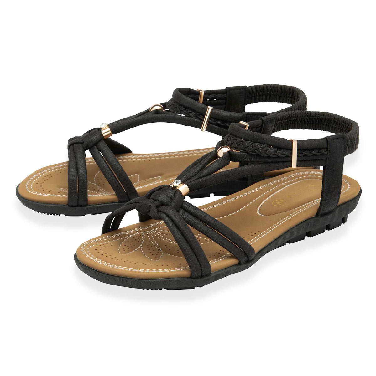 Lotus Domenica Open-Toe Elasticated Strappy Flat Sandals (Size 7) - Black V32530850 1