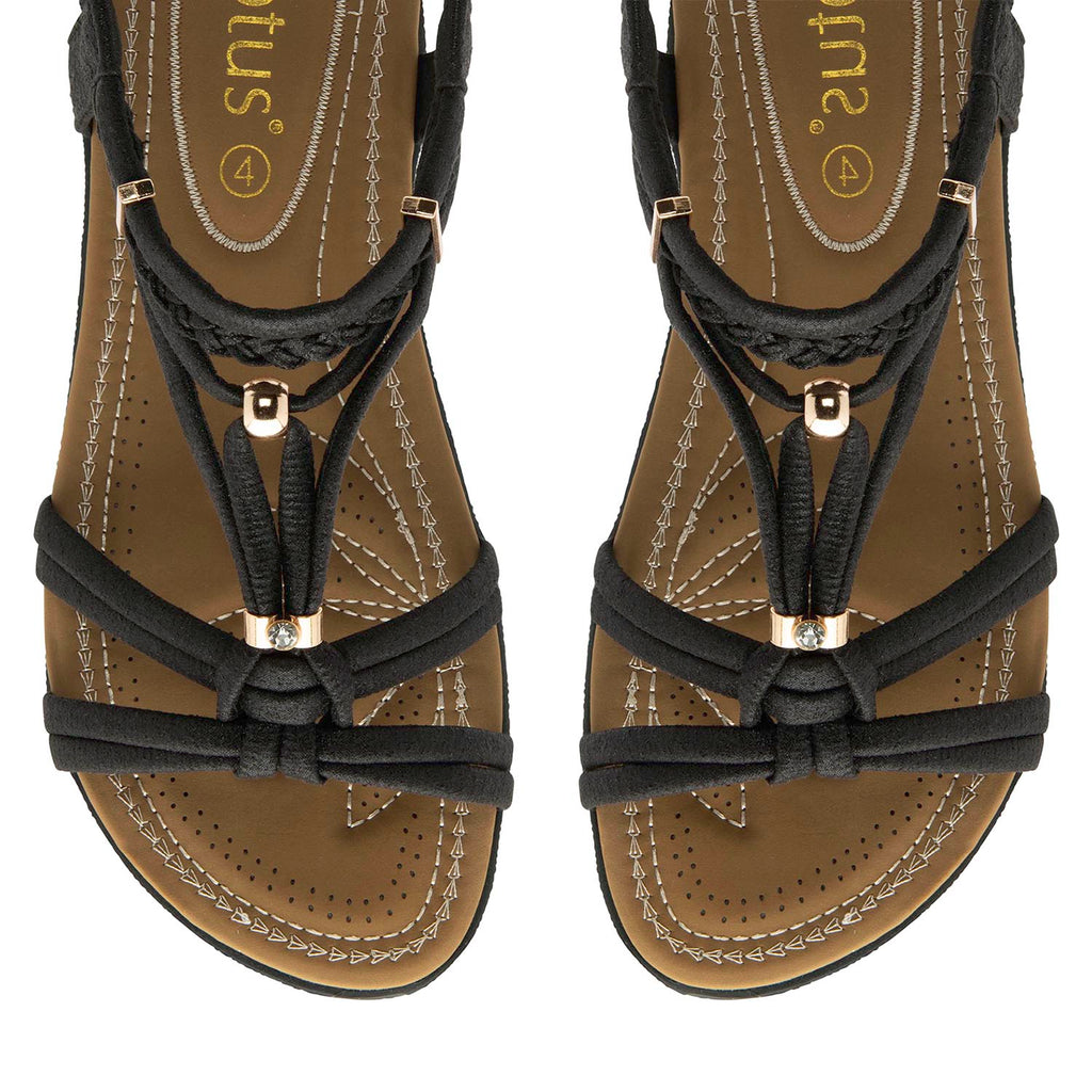 Lotus Domenica Open-Toe Elasticated Strappy Flat Sandals (Size 7) - Black_8647169_2