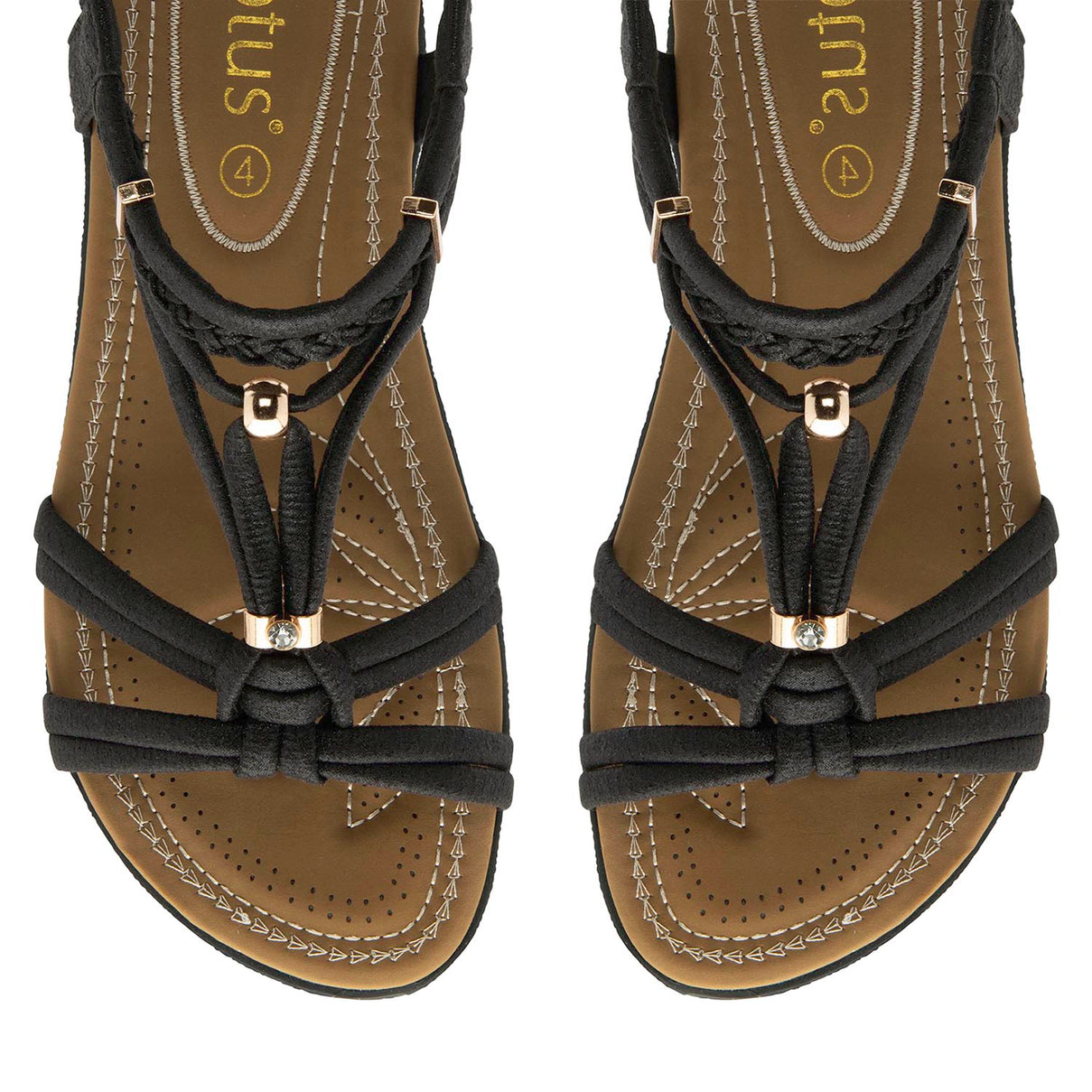 Lotus Domenica Open-Toe Elasticated Strappy Flat Sandals (Size 7) - Black V32530850 2