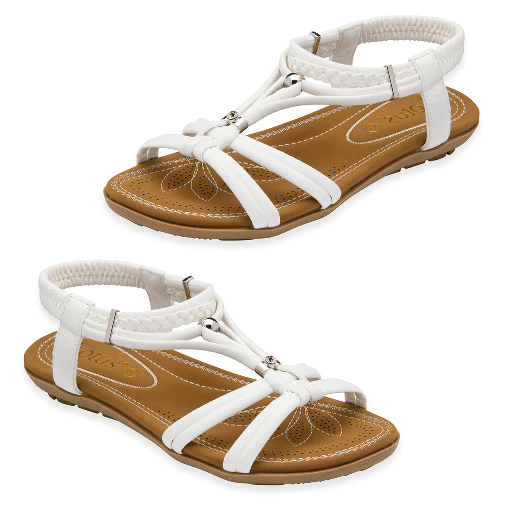 Lotus Domenica Open-Toe Elasticated Strappy Flat Sandals (Size 3) - White_8647172