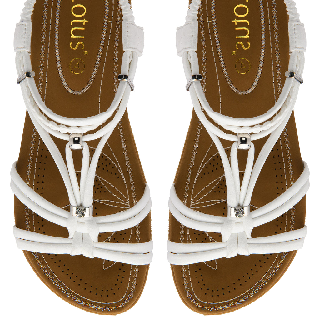 Lotus Domenica Open-Toe Elasticated Strappy Flat Sandals (Size 3) - White_8647172_2