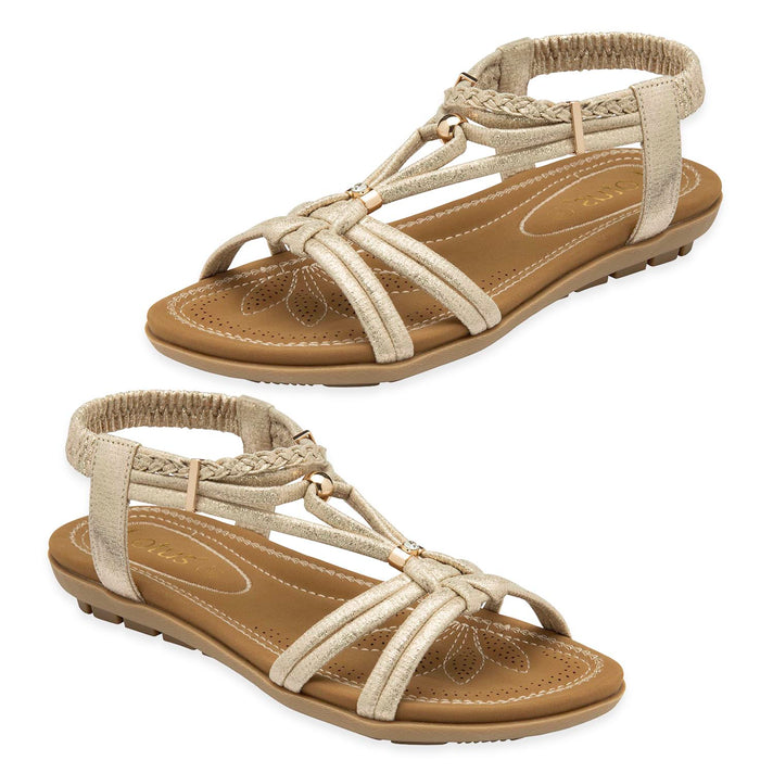Lotus Domenica Open-Toe Elasticated Strappy Flat Sandals (Size 5) - Gold 8647185 1