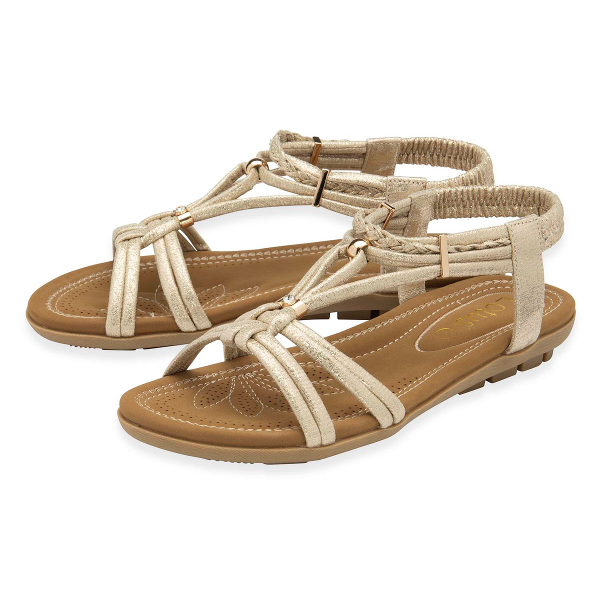 Lotus Domenica Open-Toe Elasticated Strappy Flat Sandals (Size 5) - Gold 8647185 1