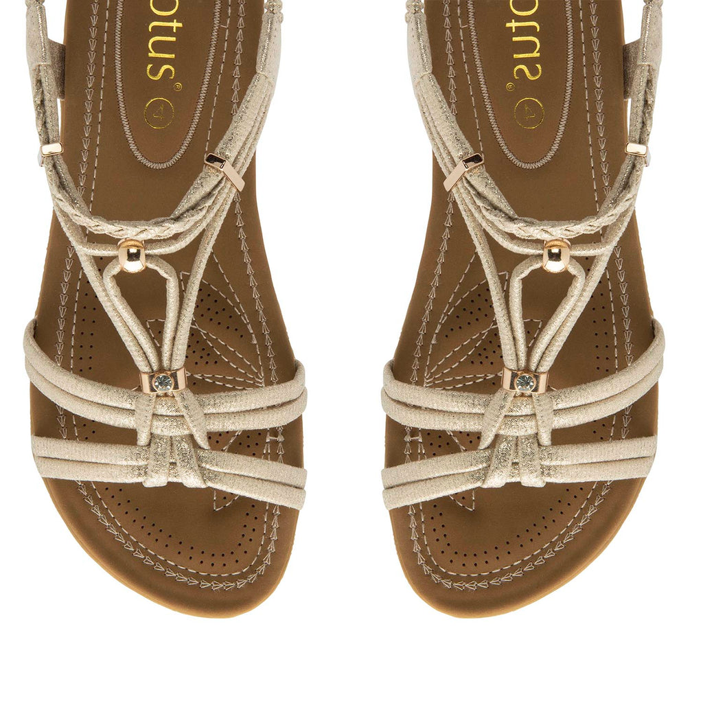 Lotus Domenica Open-Toe Elasticated Strappy Flat Sandals (Size 5) - Gold_8647185_2