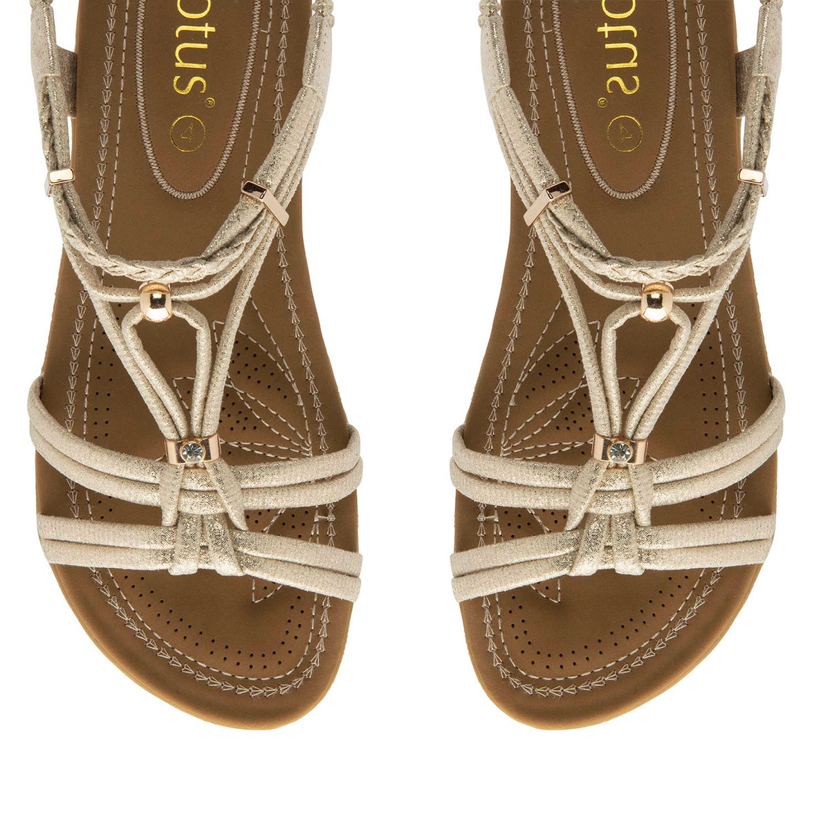 Lotus Domenica Open-Toe Elasticated Strappy Flat Sandals (Size 5) - Gold 8647185 2