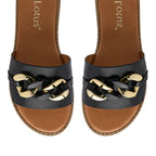 Lotus Vida Flat Open-Toe Mule Sandal With Chunky Curb Chain Detail (Size 8) - Black_8647242_2