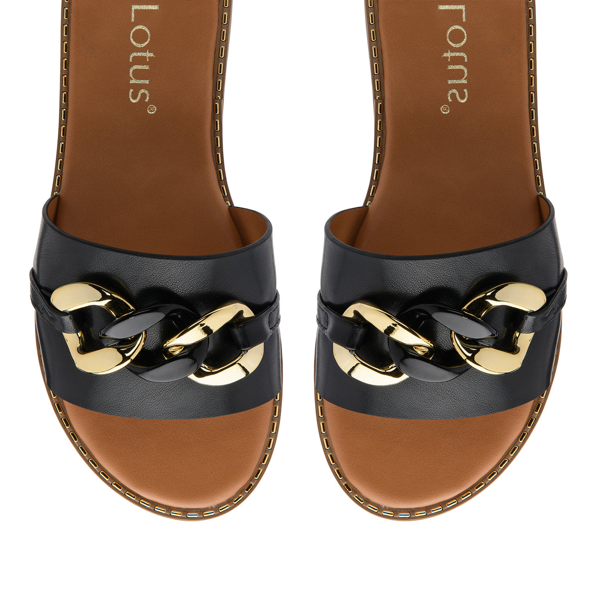 Lotus Vida Flat Open-Toe Mule Sandal With Chunky Curb Chain Detail (Size 8) - Black V32530187 2