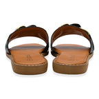 Lotus Vida Flat Open-Toe Mule Sandal With Chunky Curb Chain Detail (Size 8) - Black_8647242_3