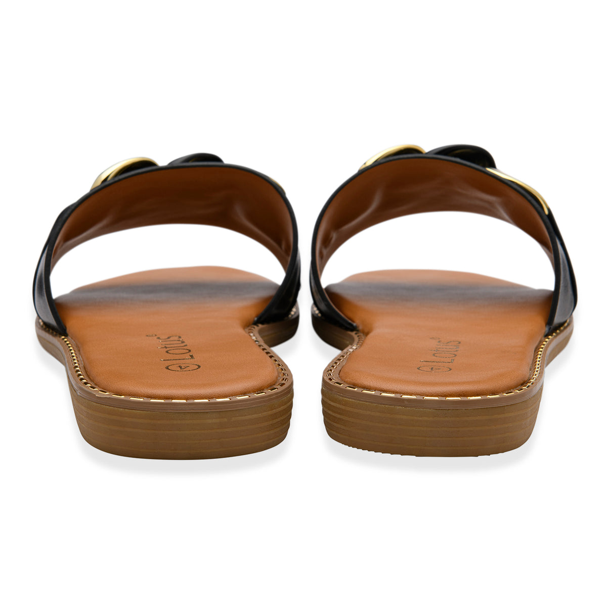 Lotus Vida Flat Open-Toe Mule Sandal With Chunky Curb Chain Detail (Size 8) - Black V32530187 3