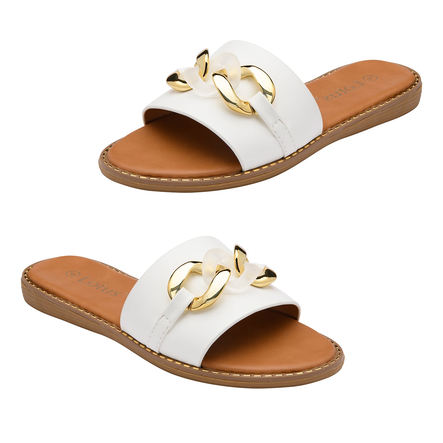 Lotus Vida Flat Open-Toe Mule Sandal With Chunky Curb Chain Detail (Size 6) - White V32528752 0