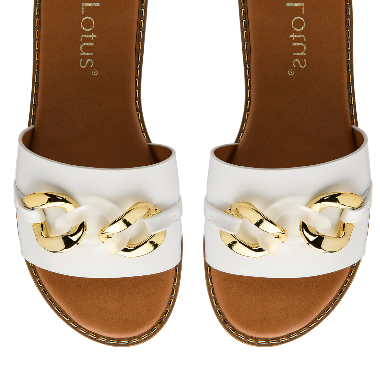 Lotus Vida Flat Open-Toe Mule Sandal With Chunky Curb Chain Detail (Size 6) - White V32528752 2