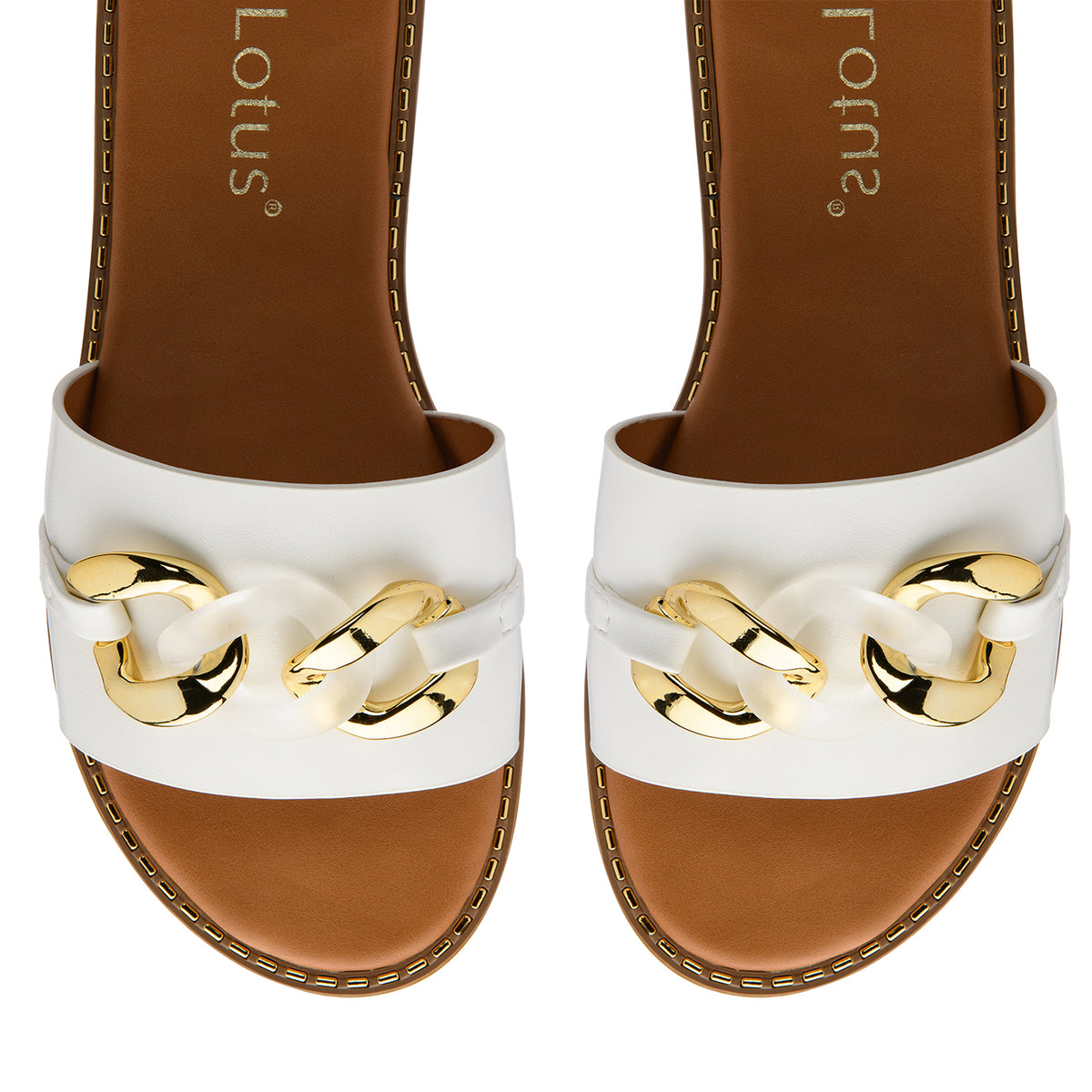 Lotus Vida Flat Open-Toe Mule Sandal With Chunky Curb Chain Detail (Size 6) - White V32528752 2