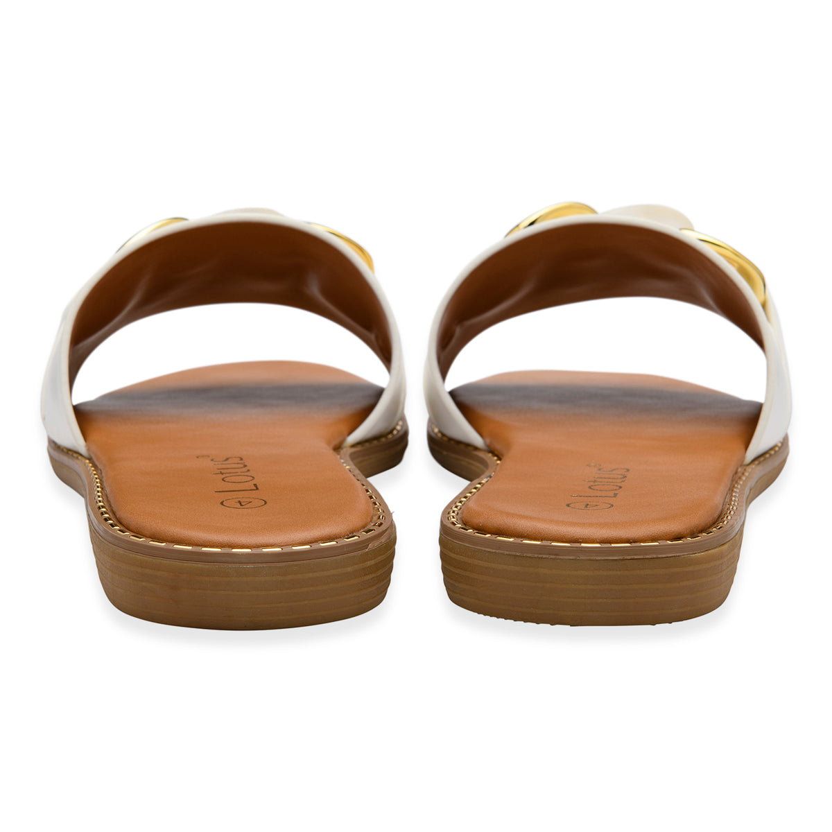 Lotus Vida Flat Open-Toe Mule Sandal With Chunky Curb Chain Detail (Size 6) - White V32528752 3