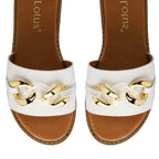 Lotus Vida Flat Open-Toe Mule Sandal With Chunky Curb Chain Detail (Size 8) - White_8647248_2