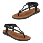 Lotus Textile Sol Flat Diamante Braided T-bar Straps Toe Post Sandals (Size 4) - Black_8647256