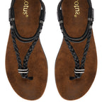 Lotus Textile Sol Flat Diamante Braided T-bar Straps Toe Post Sandals (Size 4) - Black_8647256_2