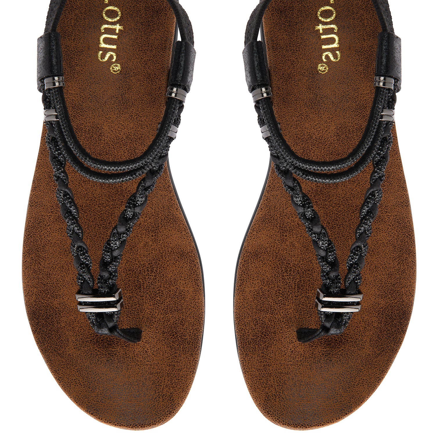 Lotus Textile Sol Flat Diamante Braided T-bar Straps Toe Post Sandals (Size 5) - Black 8647258 2