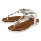 Lotus Textile Sol Flat Diamante Braided T-bar Straps Toe Post Sandals (Size 8) - White_8647265_1