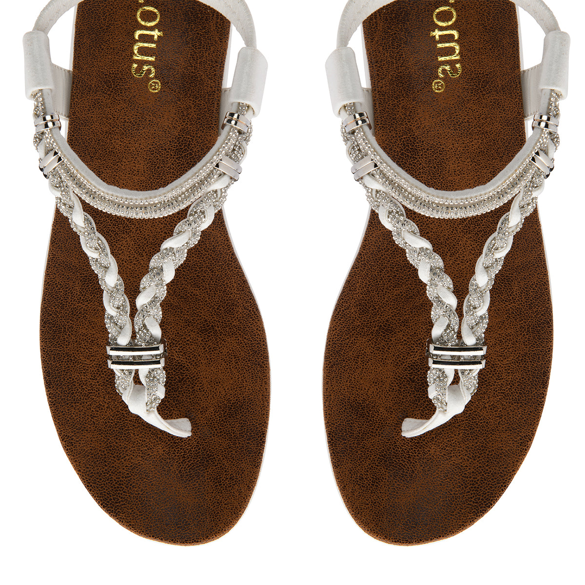 Lotus Textile Sol Flat Diamante Braided T-bar Straps Toe Post Sandals (Size 8) - White V32605532 2
