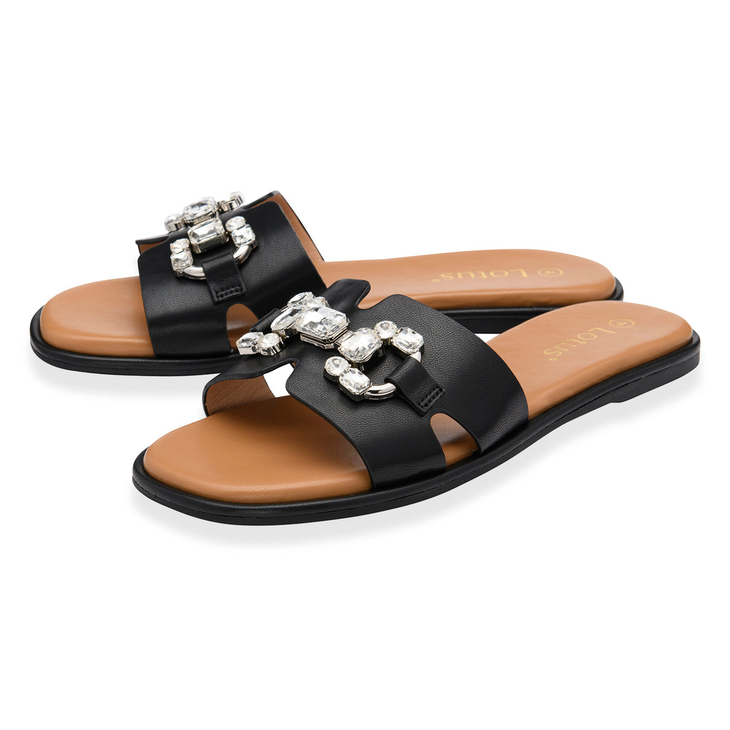 Lotus Agueda Casual Slip On Slide Sandals with Chunky Chain Detail (Size 4) - Black_8647289_1