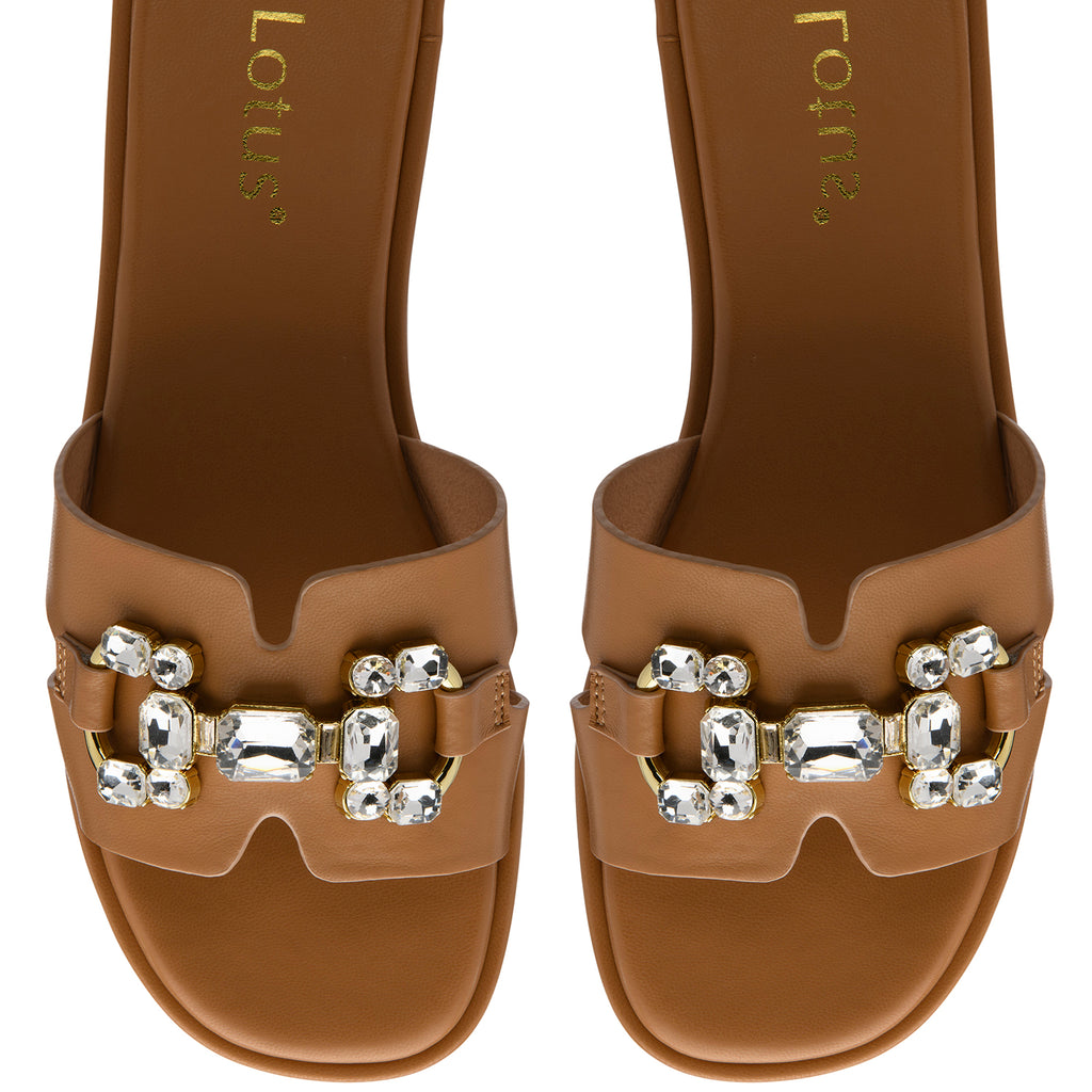 Lotus Agueda Casual Slip On Slide Sandals with Chunky Chain Detail (Size 3) - Tan_8647294_2