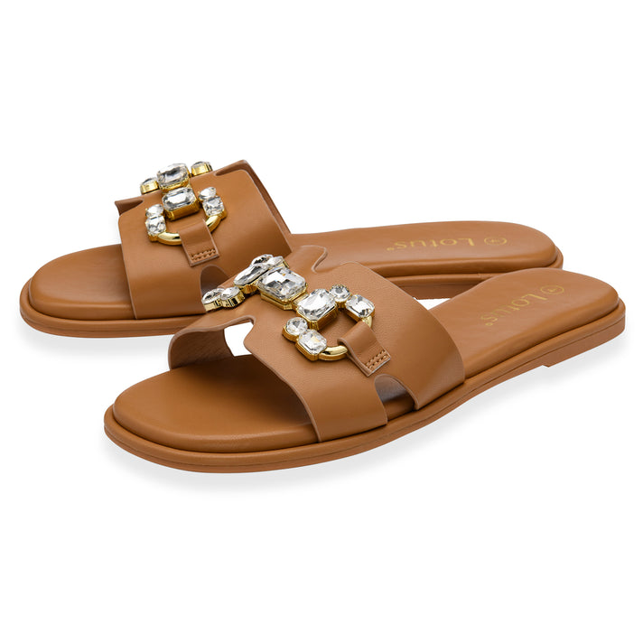 Lotus Agueda Casual Slip On Slide Sandals with Chunky Chain Detail (Size 5) - Tan 8647296 2