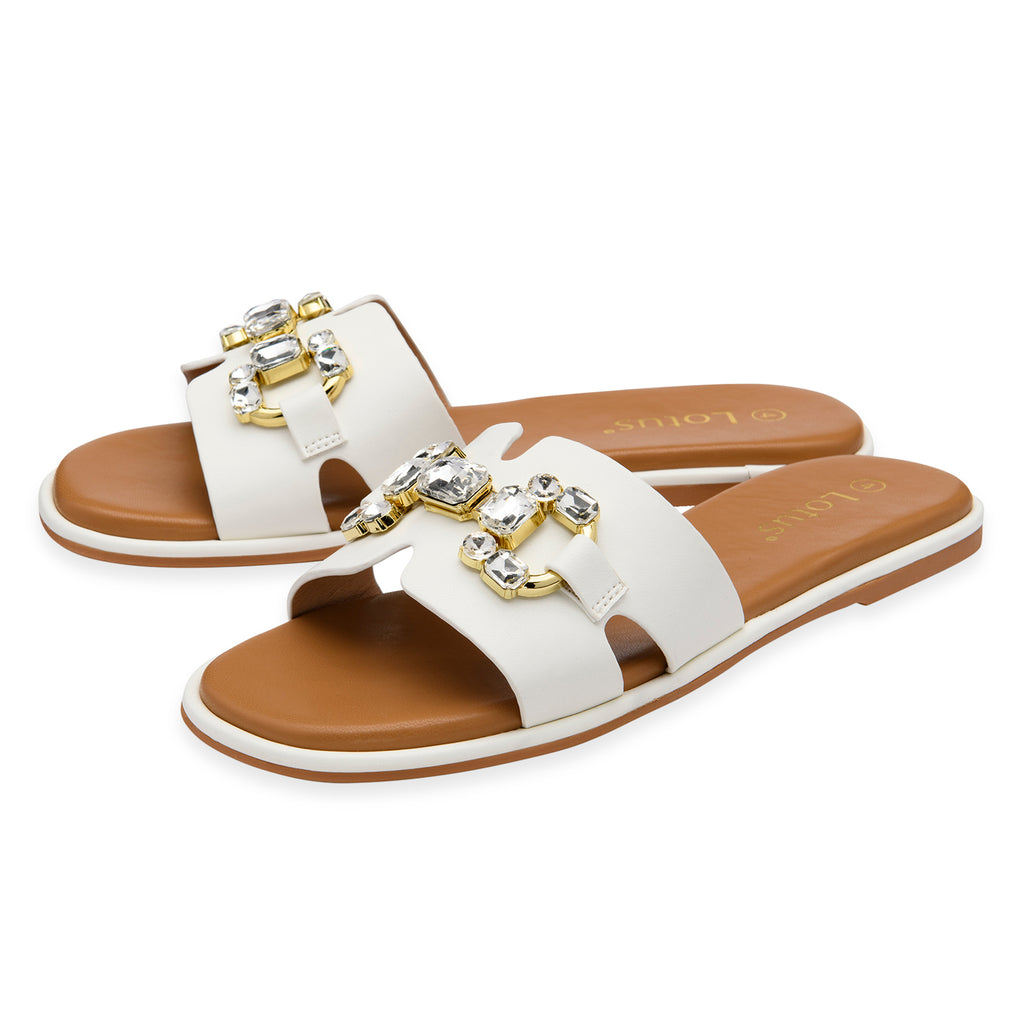 Lotus Agueda Casual Slip On Slide Sandals with Chunky Chain Detail (Size 4) - White_8647301_1