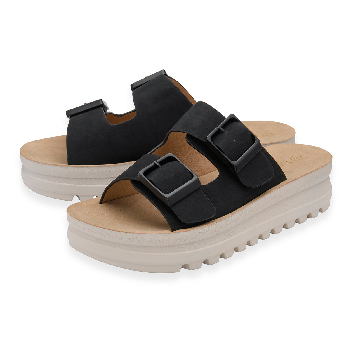 Lotus Volos Casual Open-Toe Double Buckle Strap Platform Mule Sandals (Size 4) - Black 8647610 1