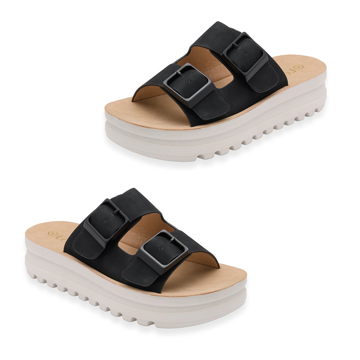 Lotus Volos Casual Open-Toe Double Buckle Strap Platform Mule Sandals (Size 5) - Black V32516187 0