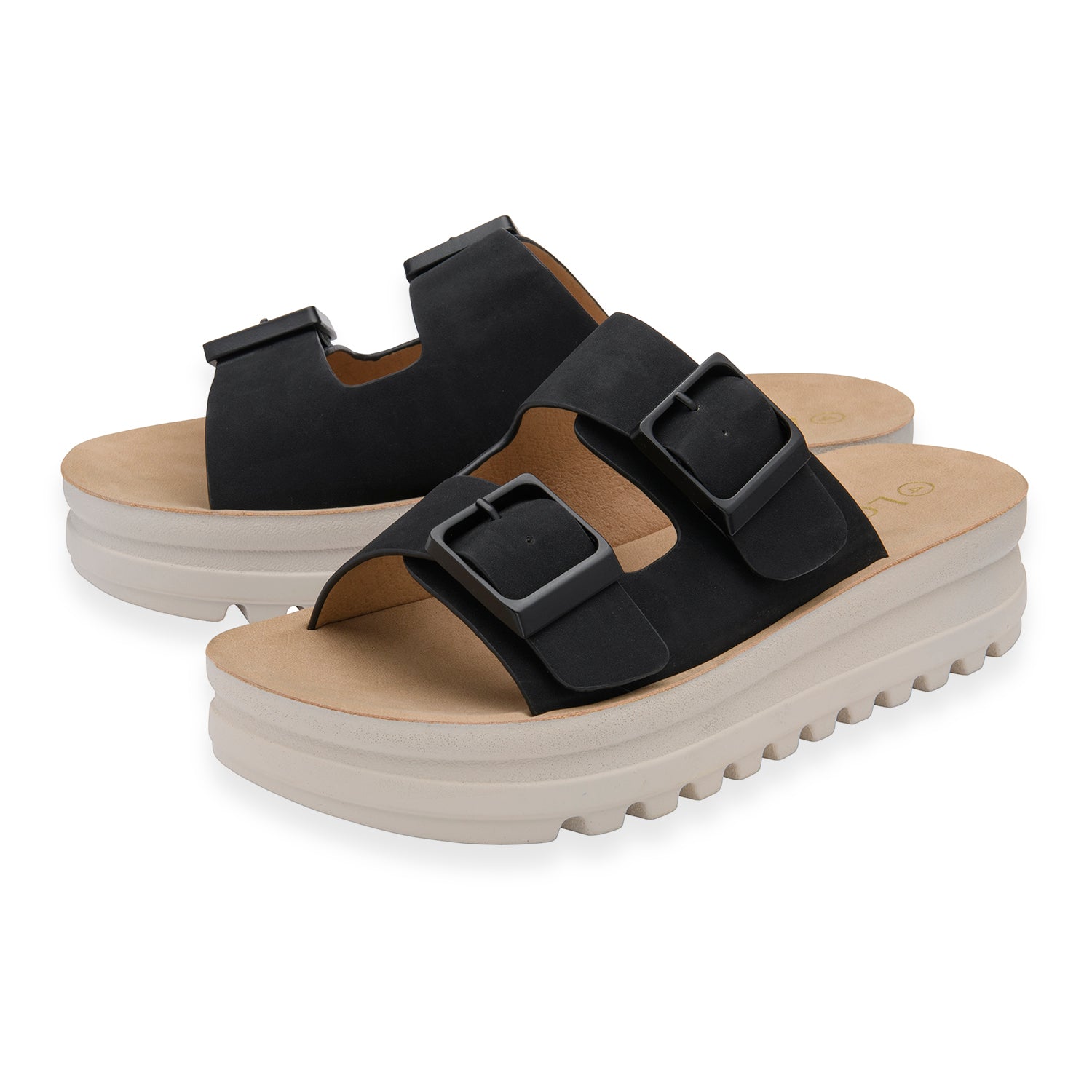 Lotus Volos Casual Open-Toe Double Buckle Strap Platform Mule Sandals (Size 5) - Black V32516187 1