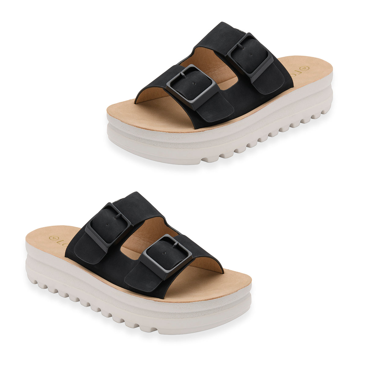 Lotus Volos Casual Open-Toe Double Buckle Strap Platform Mule Sandals (Size 6) - Black V32570185 0