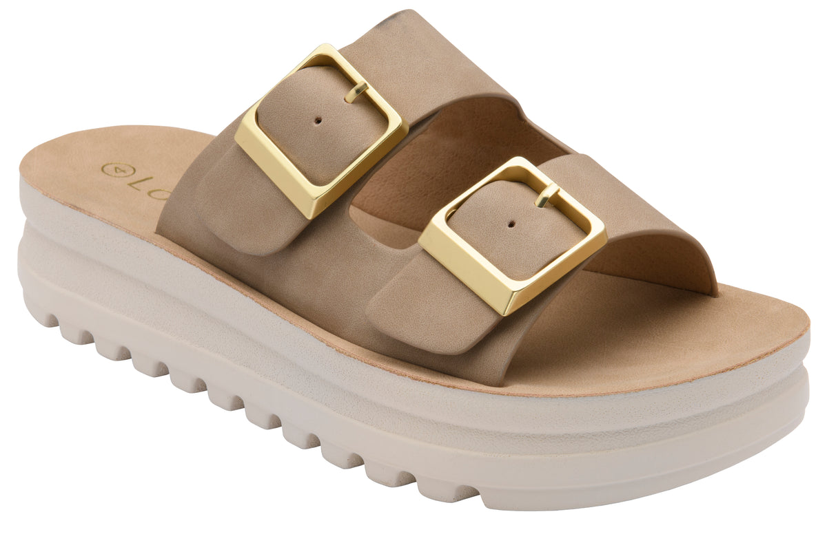 Lotus Volos Casual Open-Toe Double Buckle Strap Platform Mule Sandals (Size 8) - Natural V32652614 0