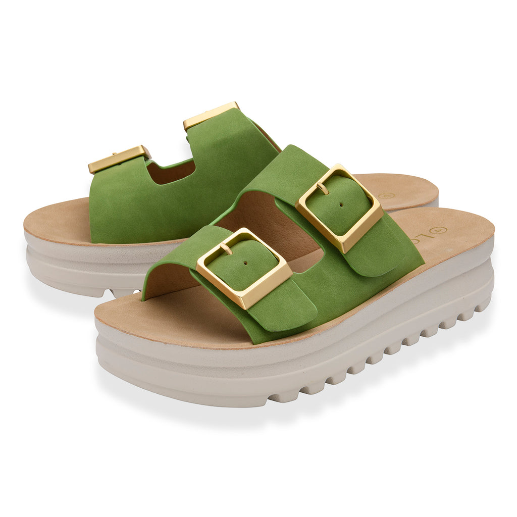 Lotus Volos Casual Open-Toe Double Buckle Strap Platform Mule Sandals (Size 5) - Green_8647904_1