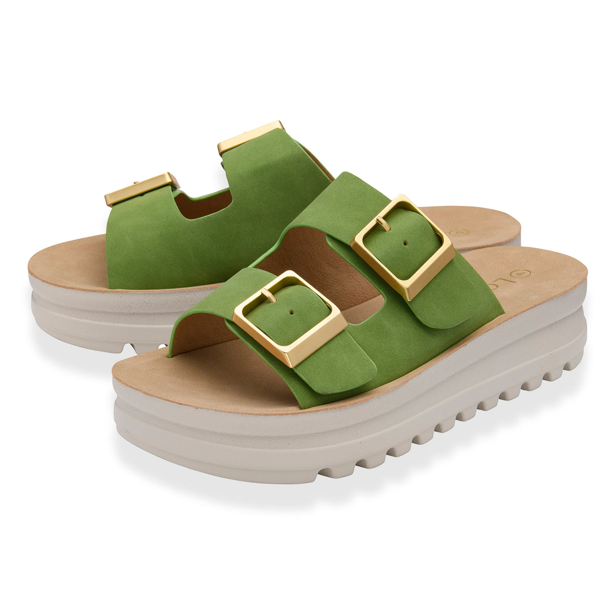 Lotus Volos Casual Open-Toe Double Buckle Strap Platform Mule Sandals (Size 5) - Green V32578140 1