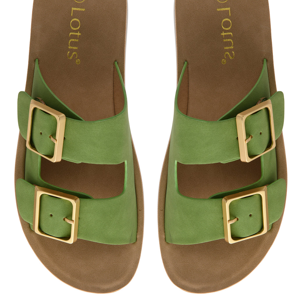 Lotus Volos Casual Open-Toe Double Buckle Strap Platform Mule Sandals (Size 5) - Green_8647904_2
