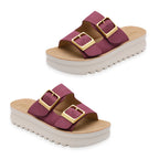 Lotus Volos Casual Open-Toe Double Buckle Strap Platform Mule Sandals (Size 6) - Plum_8648006