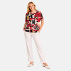 Pure And Natural Abstract Floral Print Top (Size 10-12) - Red_8651289