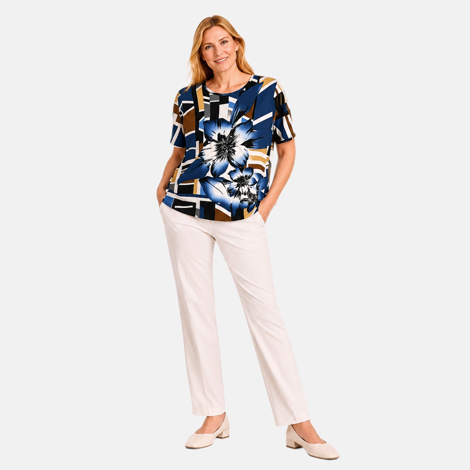 Pure And Natural Abstract Floral Print Top (Size 14-16) - Cobalt Blue 8651334 0