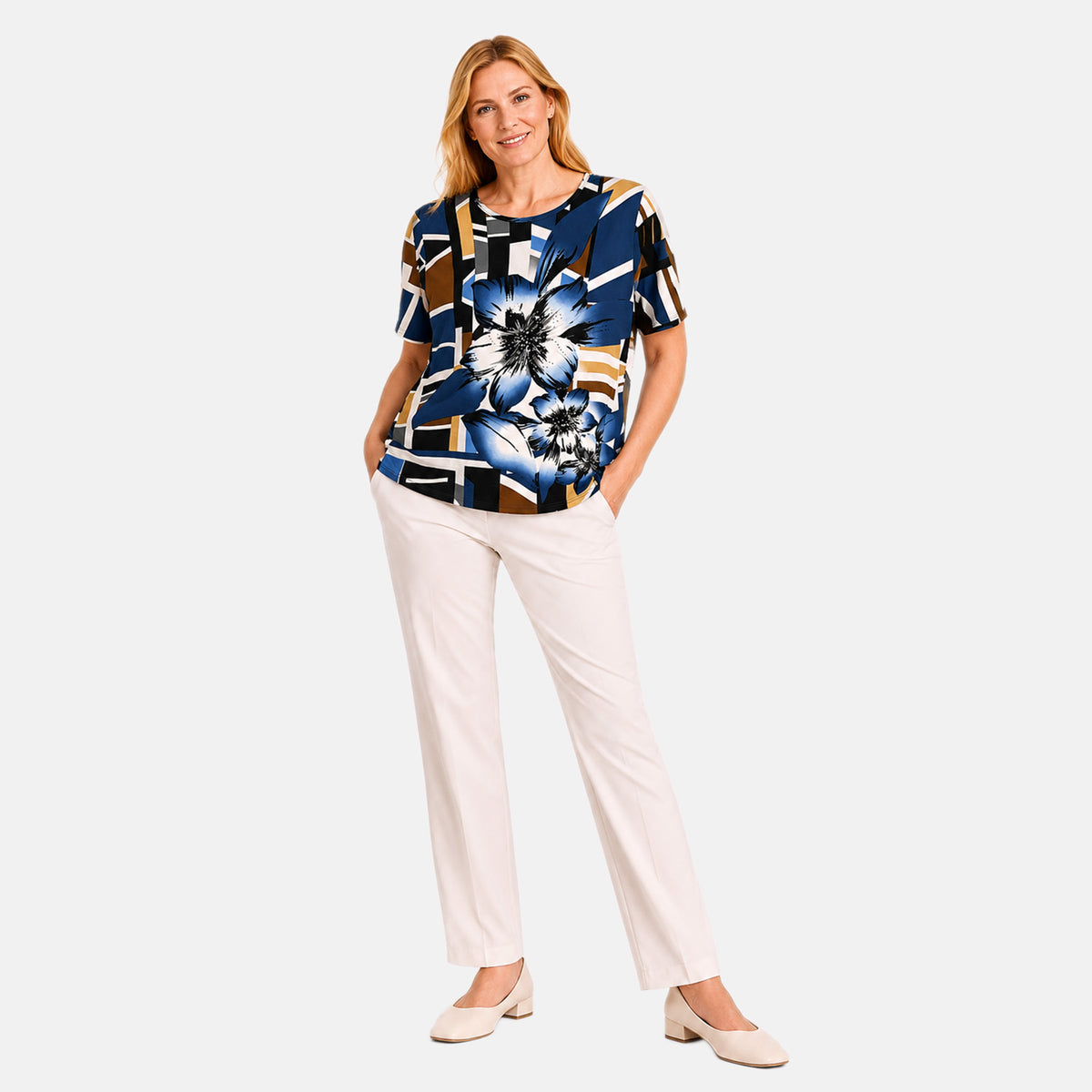 Pure And Natural Abstract Floral Print Top (Size 22-24) - Cobalt Blue V32614753 0
