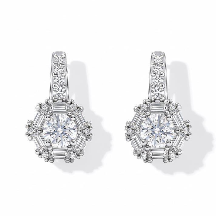 D'Joy - Moissanite Earring with Push Back in Platinum Overlay Sterling Silver 1.70 Ct. 8657055 1