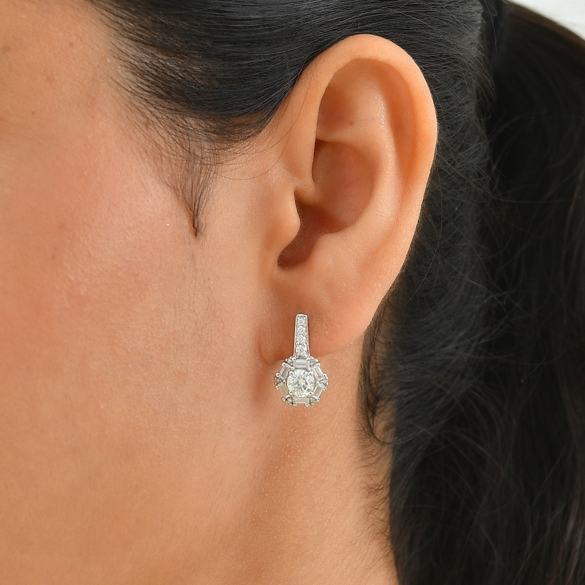 D'Joy - Moissanite Earring with Push Back in Platinum Overlay Sterling Silver 1.70 Ct. V32519551 2