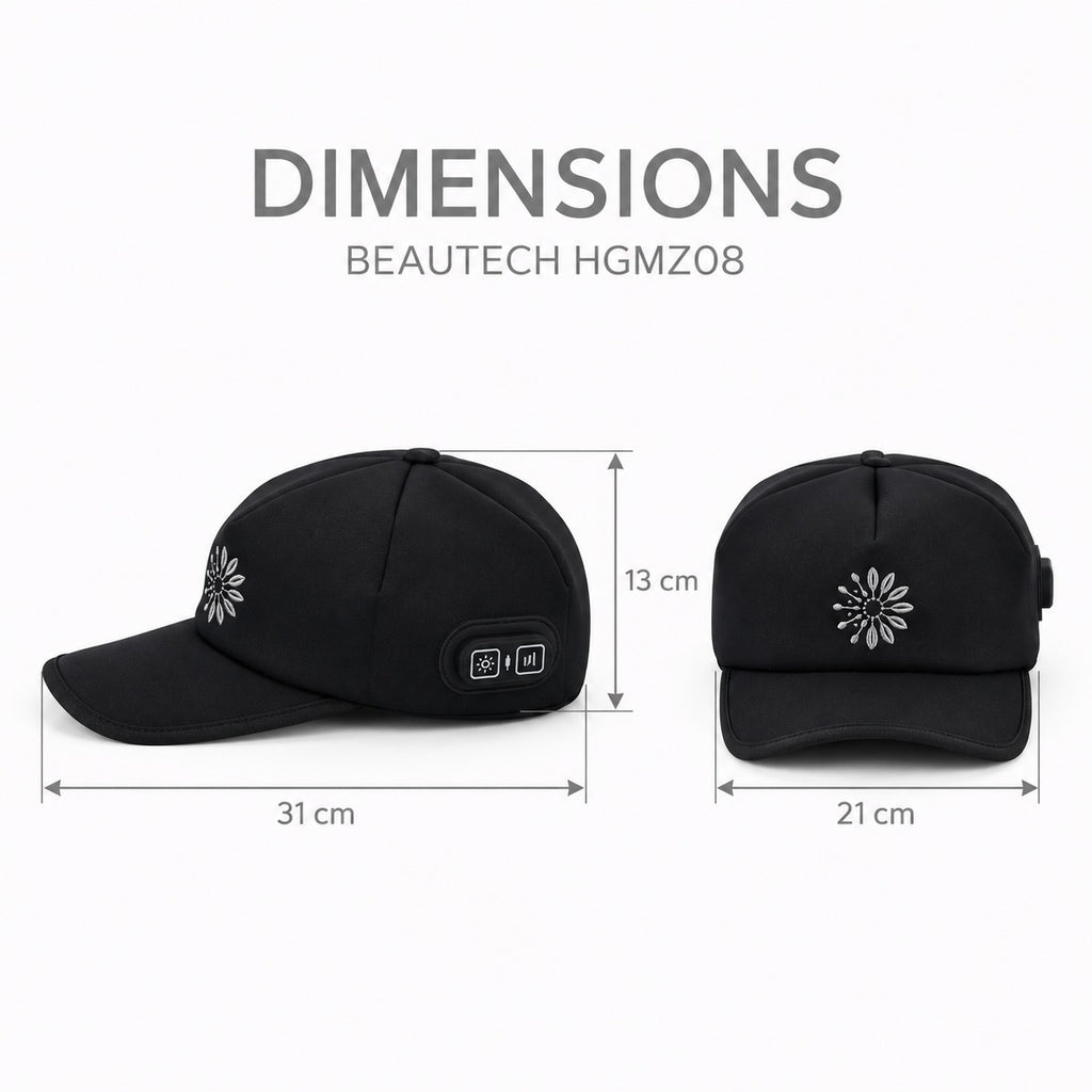 "Beautech HGMZ08 hair growth cap with heating - Black 1)LED Qty: 72pcs(3-in-1 chip) 2)Size: 31*21*13cm                                3)Weight:  200g            4)Material: Neoprene 5)Wavelength: 660n_8657826_5