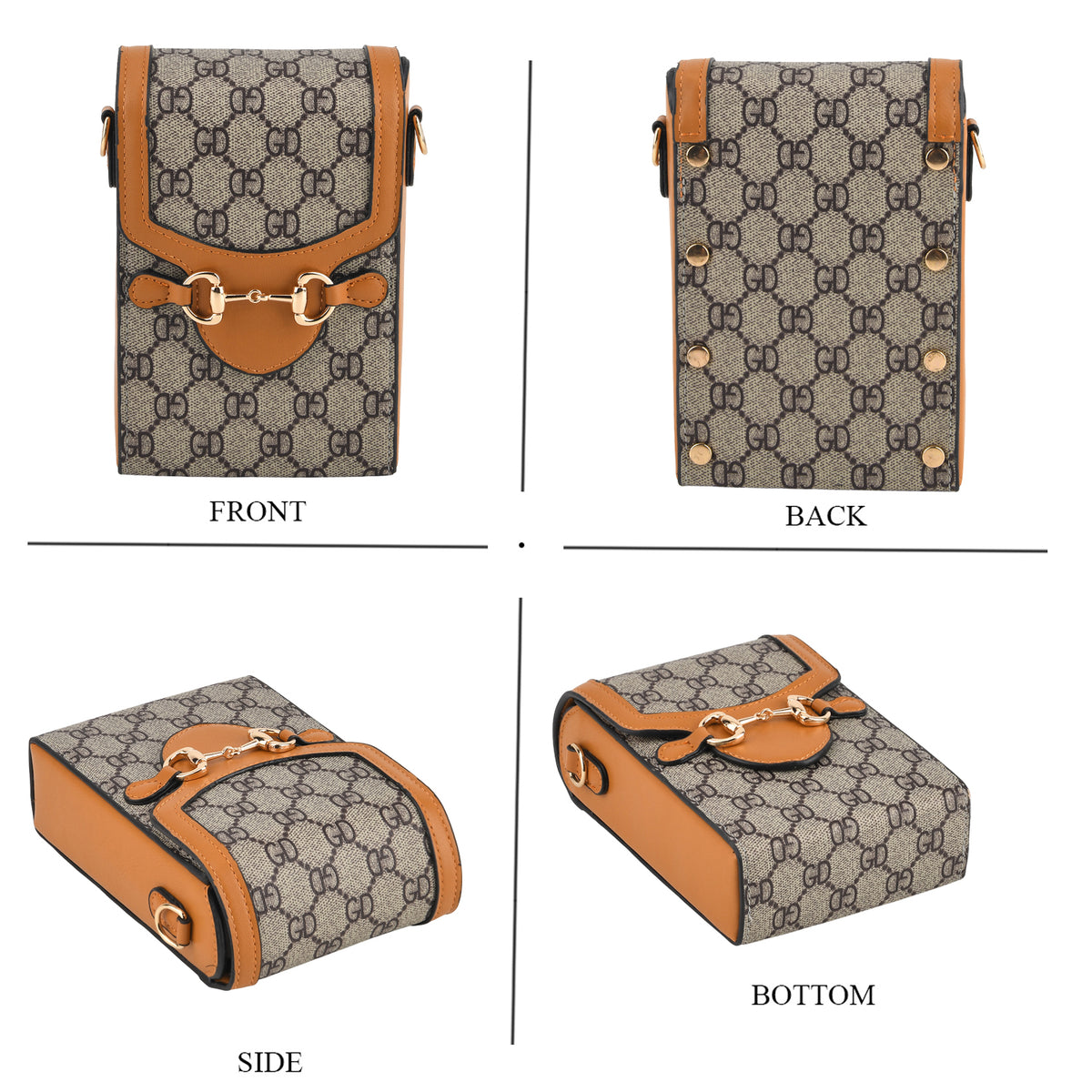 One Time Designer Closeout Deal - Plaid Crossbody Phone Bag with Snaffle Horsebit Detail &amp; Adjustable Length Strap - Brown V32578775 2