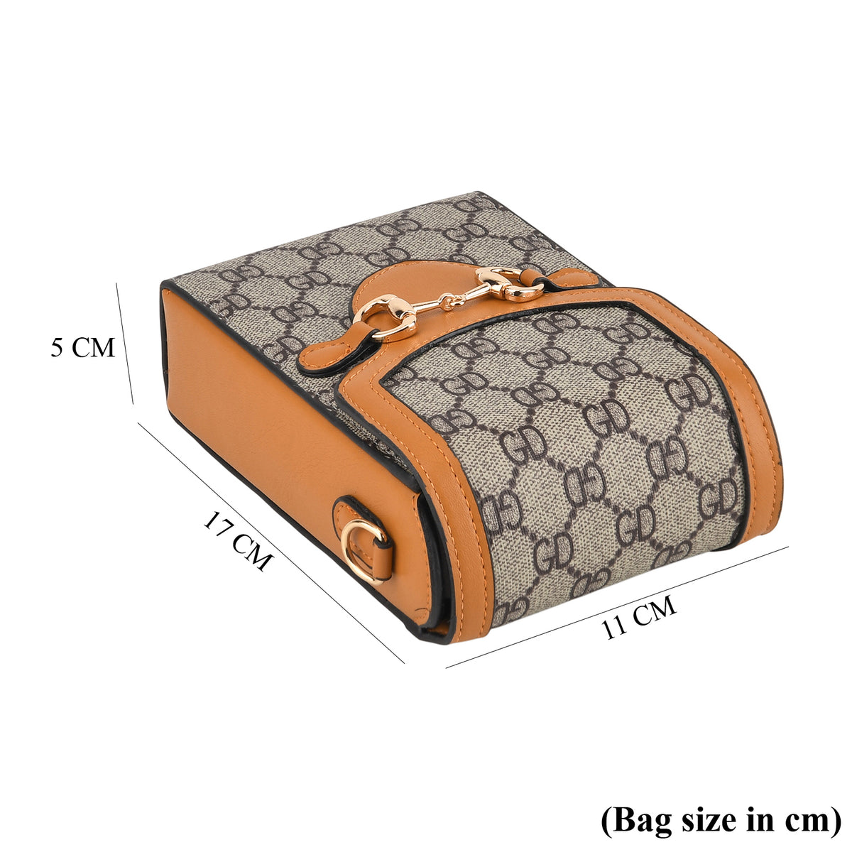 One Time Designer Closeout Deal - Plaid Crossbody Phone Bag with Snaffle Horsebit Detail &amp; Adjustable Length Strap - Brown V32578775 4