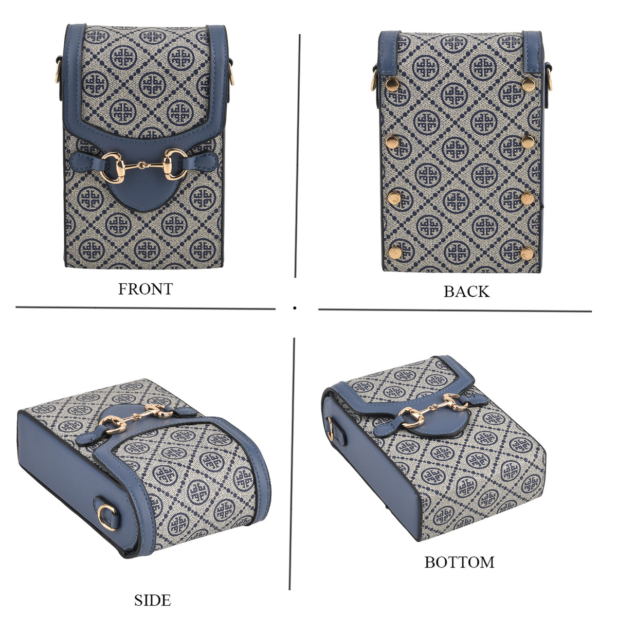 One Time Designer Closeout Deal - Plaid Crossbody Phone Bag with Snaffle Horsebit Detail &amp; Adjustable Length Strap - Blue V32578487 2