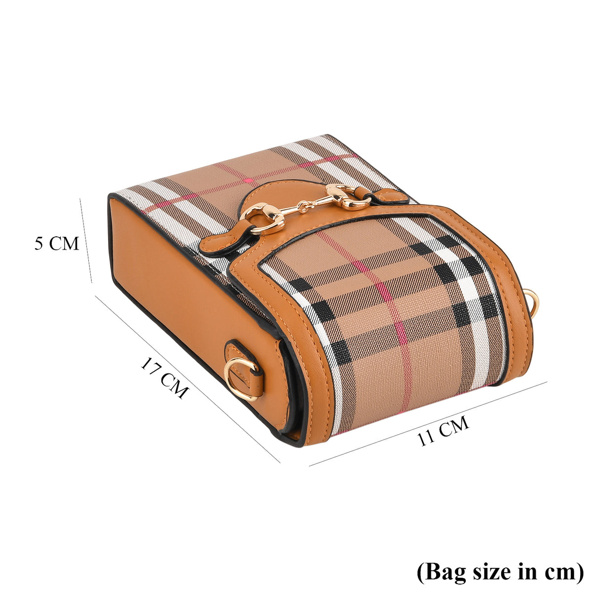 One Time Designer Closeout Deal - Plaid Crossbody Phone Bag with Snaffle Horsebit Detail &amp; Adjustable Length Strap - Multi V32577335 4